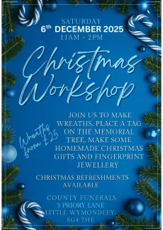 County Funerals Christmas wreath making workshop invitation for 6th December at 11am 
